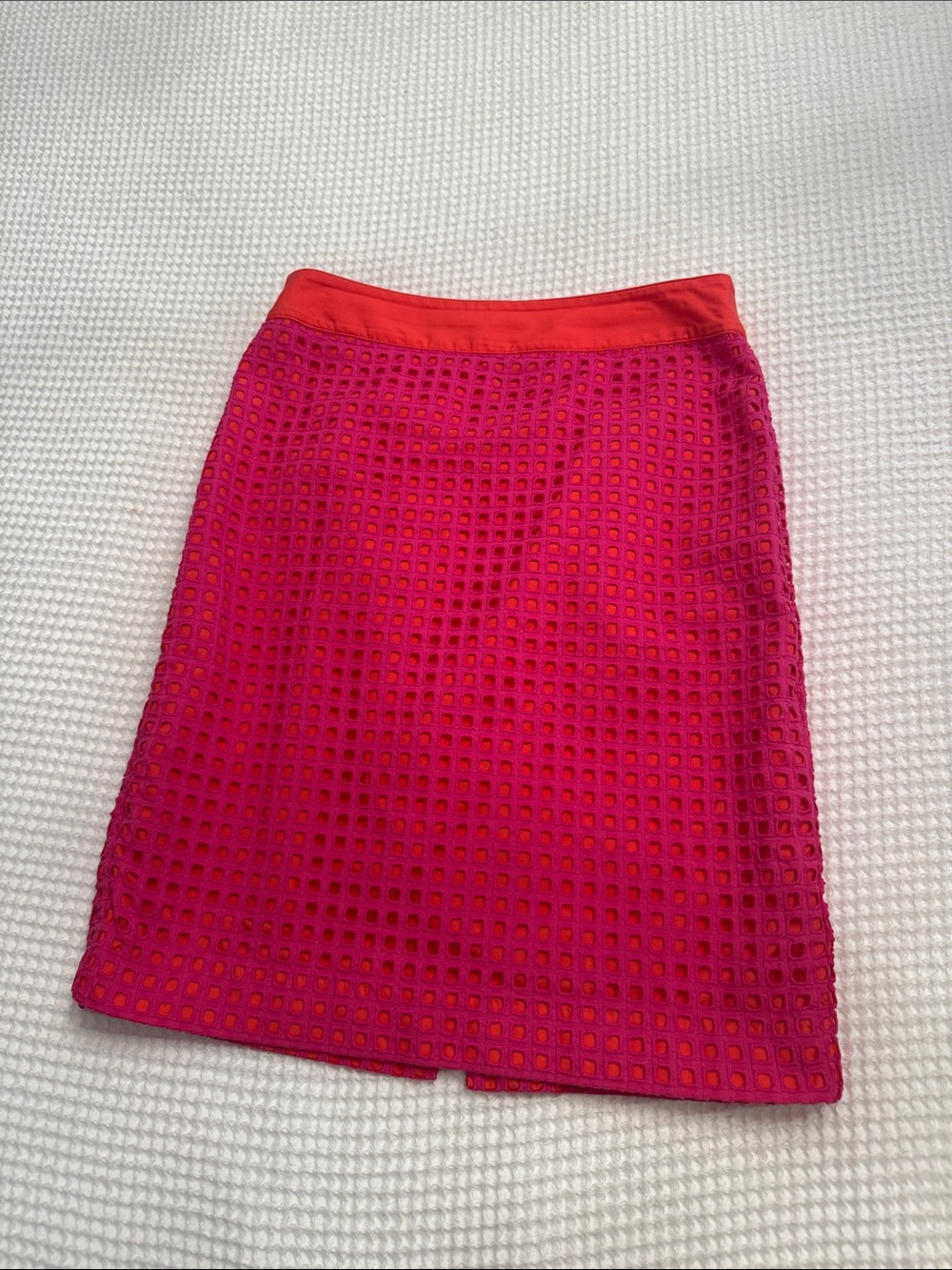 Talbots Hot Pink Mesh Pencil Skirt with Orange Waistband